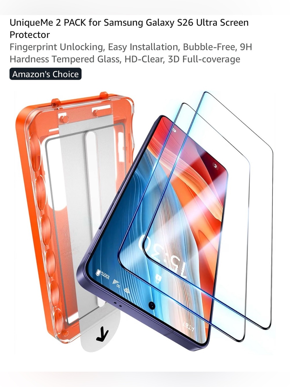 Samsung Galaxy S26 2-Pack Clear Tempered Glass Screen Protectors HD clear